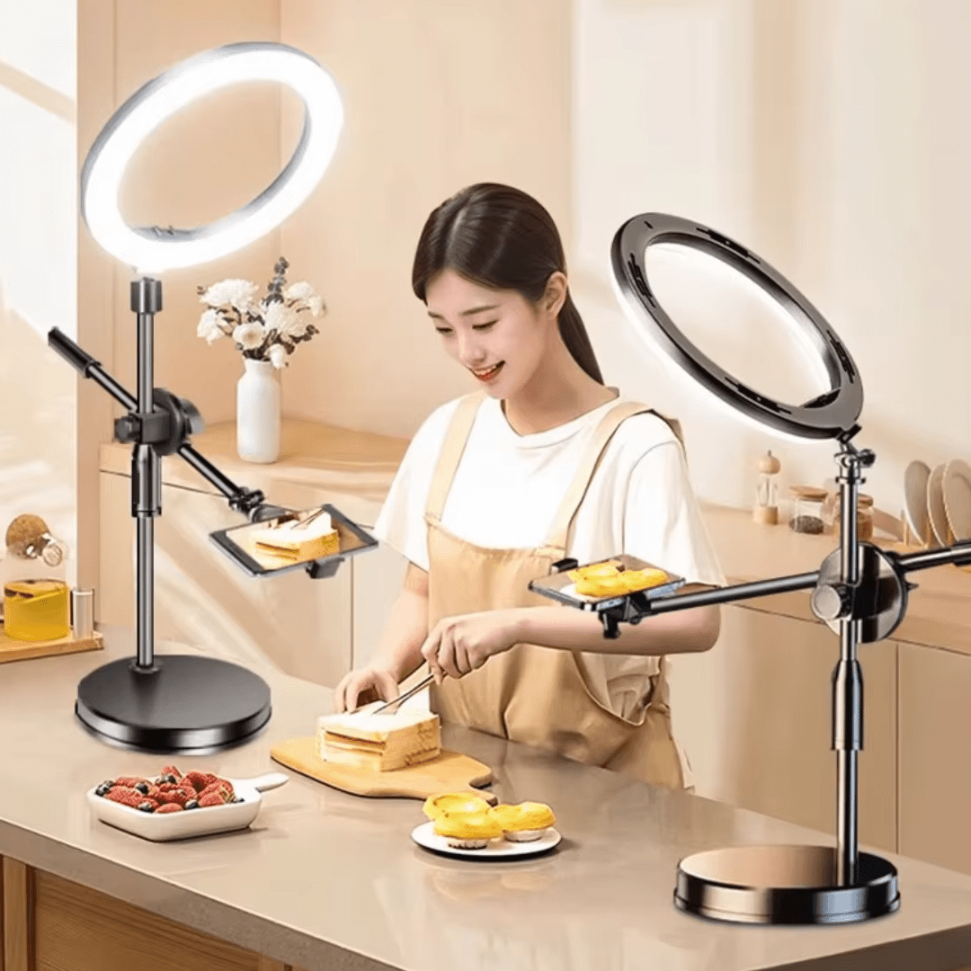 Overhead Desktop Tripod Stand with Ring Light & Ball Head - Image 3