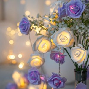 LED Rose String Fairy Lights 80 Pcs White & Purple Rose 27 Feet
